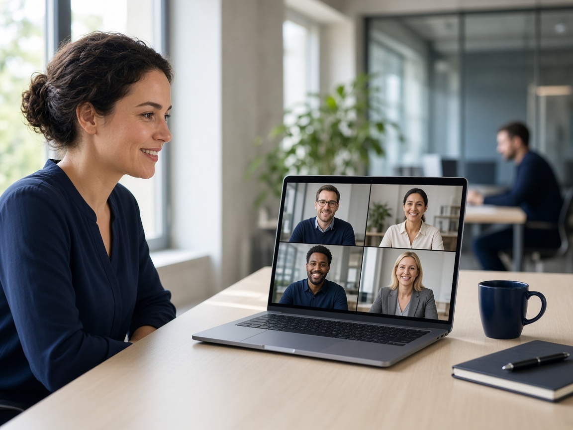 Professional meeting colleagues through a digital video call